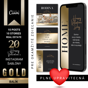 20 Gold Valentínske Realitné šablóny - IG Stories + Príspevky