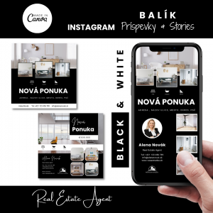 15+15 Balík BLACK & WHITE Realitných Šablón Stories, Príspevky