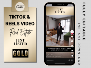 Video Šablóna Canva Gold, TikTok, IG Reels, YT Shorts pre Realitných Maklérov  / EN