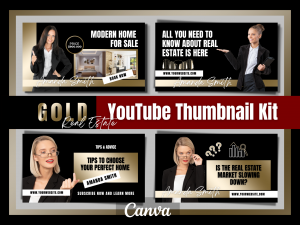 8 Gold YouTube Thumbnails / Miniatúra pre Realitných Maklérov / EN