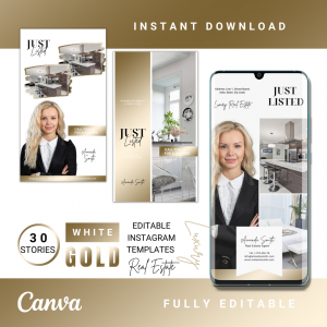 30 White & Gold Real Estate Templates - Luxury IG Stories