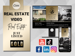 Realitné Video Gold, Realitné Youtube video, TikTok Video Šablóna Canva, TikTok Video, IG Reels, YT Shorts pre Realitných Maklérov  / EN