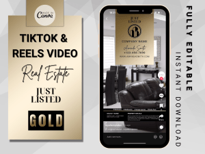 Gold Video Šablóna Canva, TikTok, IG Reels, YT Shorts pre Realitných Maklérov, Realitný Marketing, Realitné Video / EN