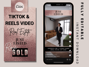 Video Šablóna Canva Rose Gold, TikTok Šablóny, IG Reels, YT Shorts pre Realitných Maklérov  / EN