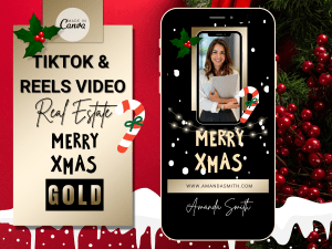 Merry Christmas Gold Video Šablóna Canva, TikTok, IG Reels, YT Shorts pre Realitných Maklérov  / EN