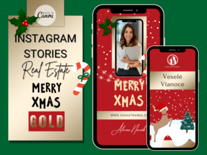 11 Gold Veselé Vianoce Šablóny v Canve pre Instagram Stories