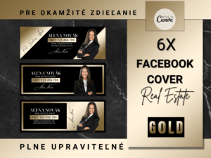 6x Black & Gold Šablóna Facebook Cover Realitného Makléra