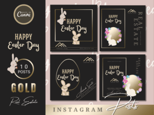 10 Happy Easter Real Estate Instagram Posts, Veselú Veľkú noc Gold Realitné Šablóny pre Realitných Maklérov / EN