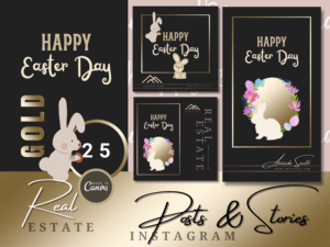 25 Happy Easter Real Estate Instagram Posts, Veselú Veľkú noc Gold Realitné Šablóny pre Realitných Maklérov / EN