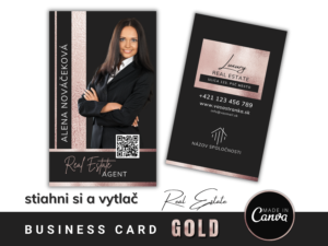 Rose GOLD Obojstranná  vizitka realitného makléra, Stiahni si a vytlač